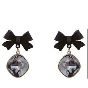 Black Bow with Stone Charm Earrings